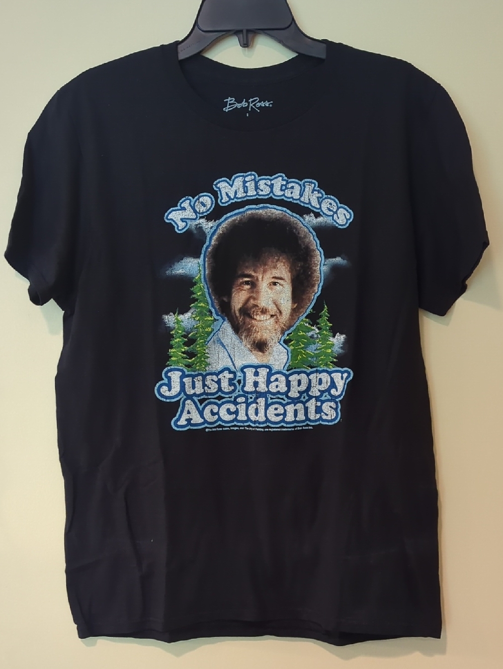 Bob Ross "No Mistakes, Just Happy Accidents" Black Graphic Tee, L